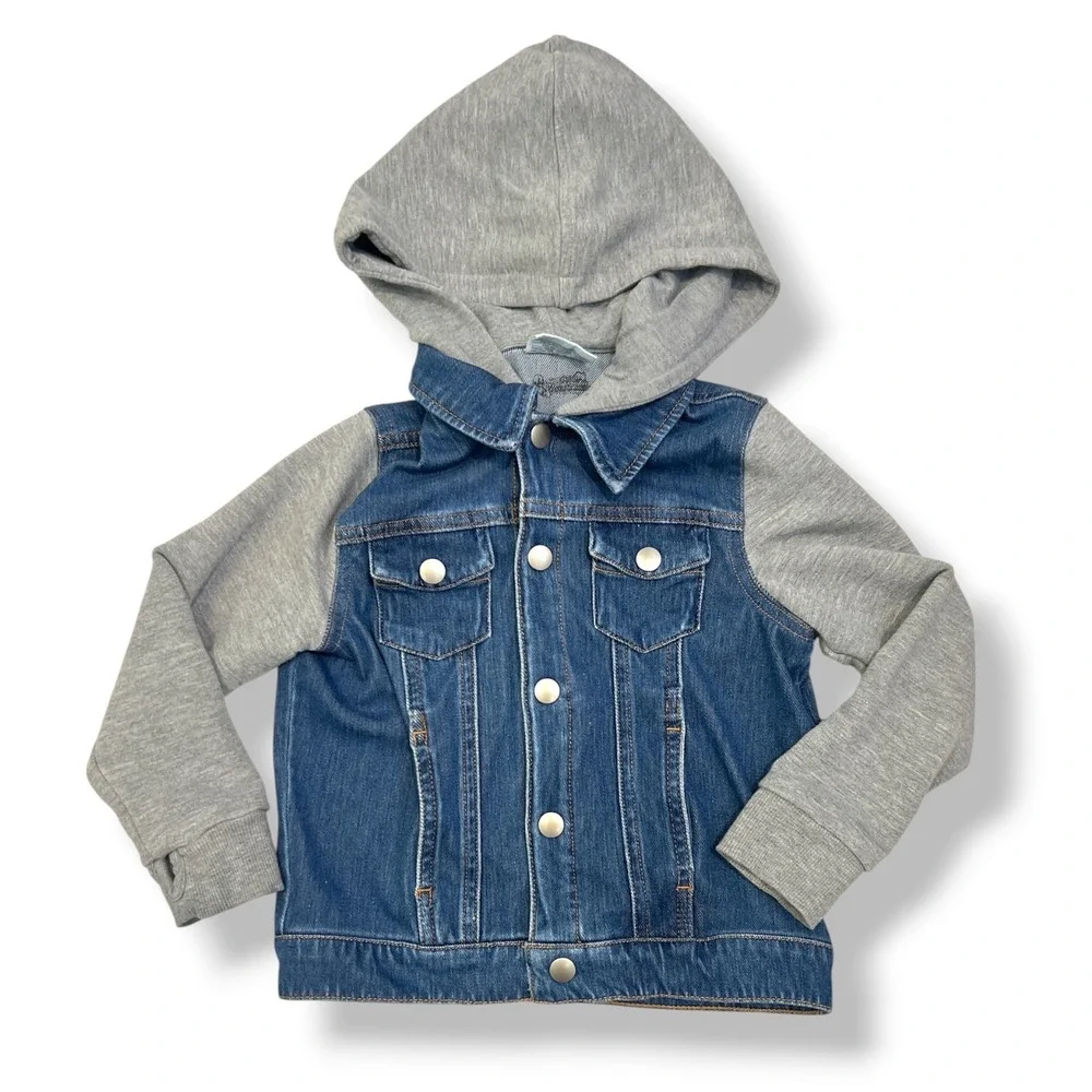 Little Sleepies Denim Jacket 4T Hooded Gray Bamboo Sleeves Fall Layering